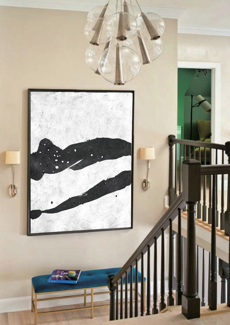 Large Abstract Art,Black And White Minimal Painting On Canvas - Original Art Acrylic Painting